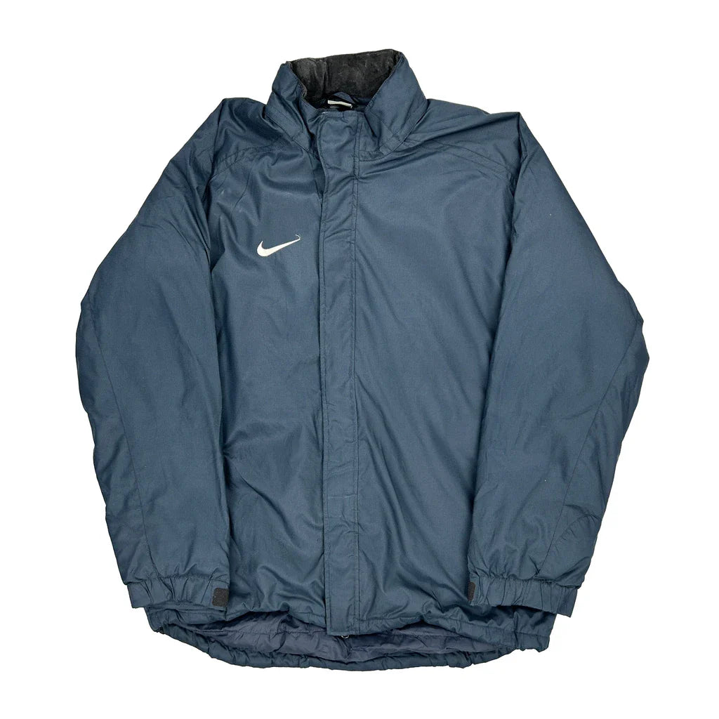 Nike Jacket - Large Blue Polyester Refurbished - Thrifted (note: this is a term often used to describe second- refurbished available on Cerqular