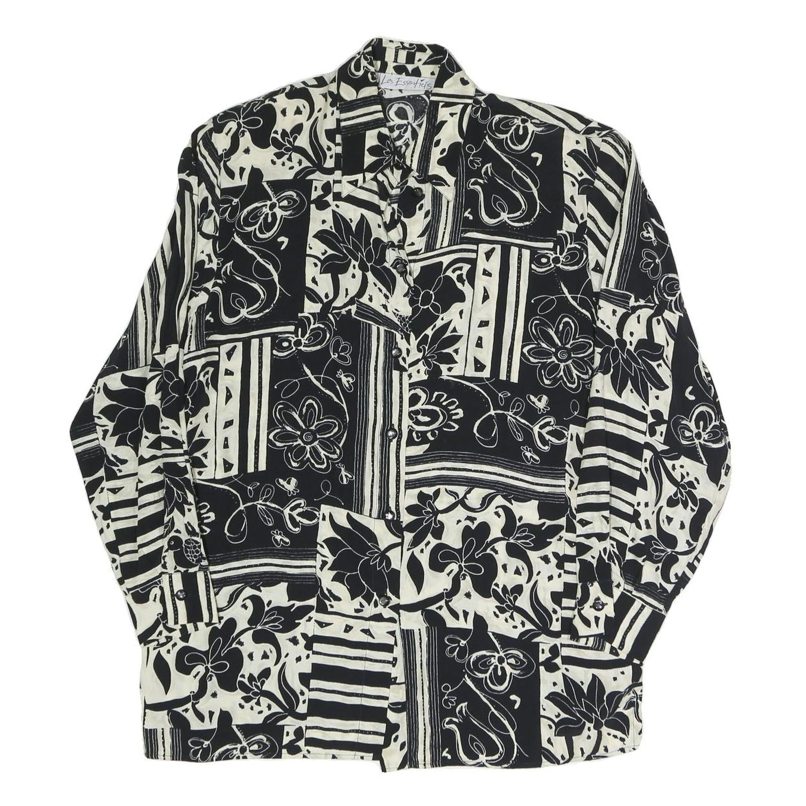 LES ESSENTIALS Womens Black & White Printed Shirt Long Sleeve Collared M Button Refurbished - N/A refurbished available on Cerqular