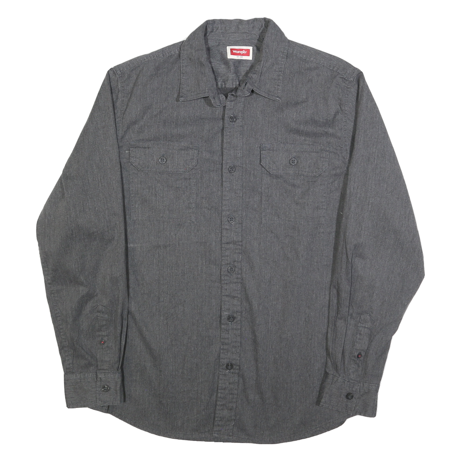 WRANGLER Mens Grey Plain Cotton Blend Shirt M Button Long Sleeve Casual Workwear Refurbished - N/A refurbished available on Cerqular
