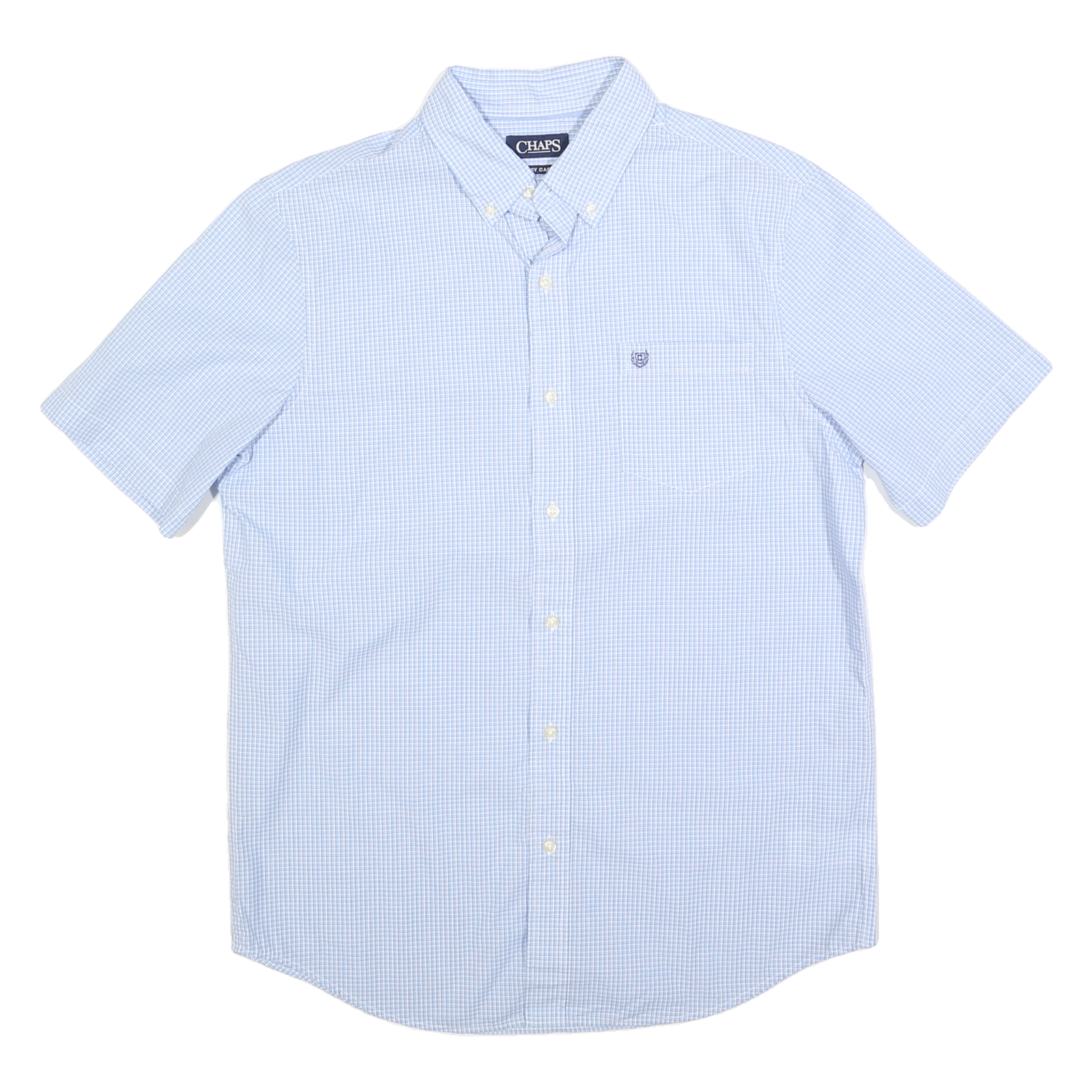 CHAPS Mens Blue & White Checked Shirt M Button-Down Short Sleeve Casual Cotton Refurbished - N/A refurbished available on Cerqular