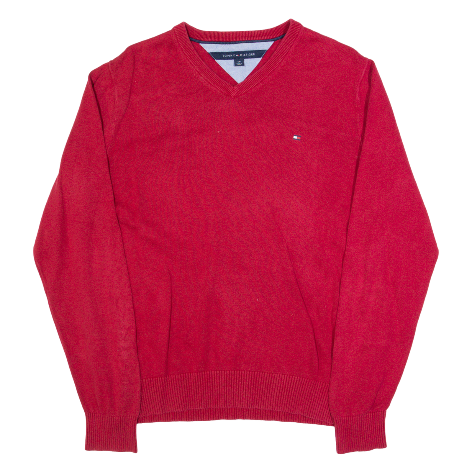 TOMMY HILFIGER Mens Jumper Red V-Neck Tight Knit S Refurbished - N/A refurbished available on Cerqular