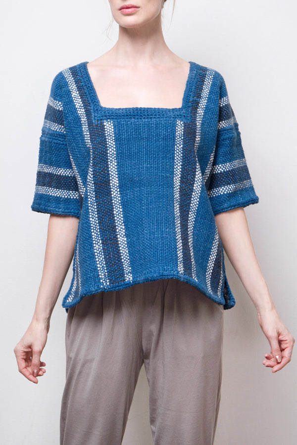 Zoe Hand-Woven Organic Cotton Top - Indigo | Size: one size Refurbished - N/A (Note: There is no well-known brand called "AR refurbished available on Cerqular