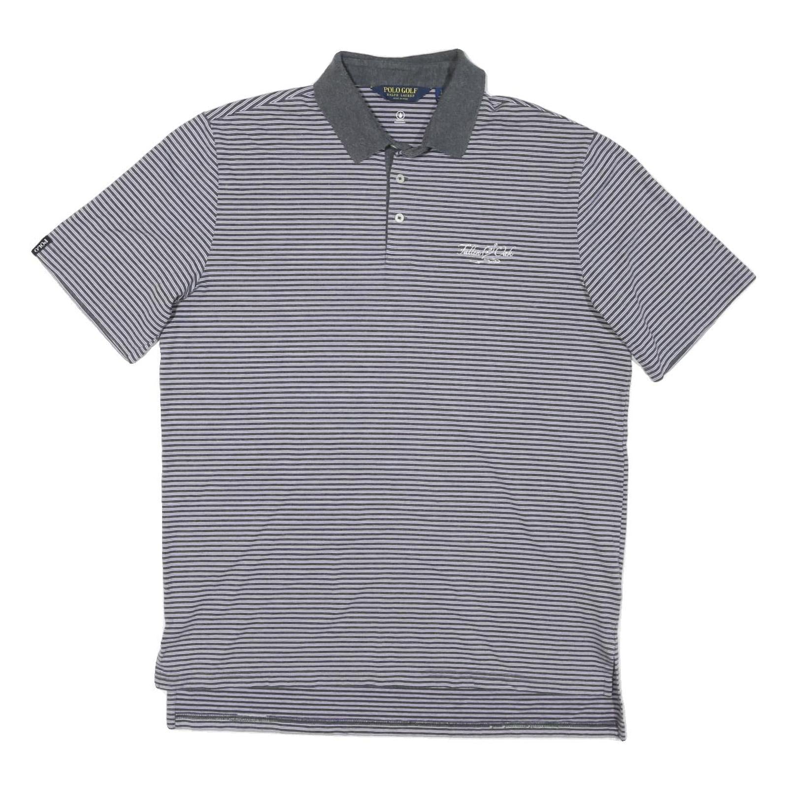 POLO RALPH LAUREN Mens Grey & White Striped Short Sleeve L Polo Shirt Cotton Refurbished - N/A refurbished available on Cerqular