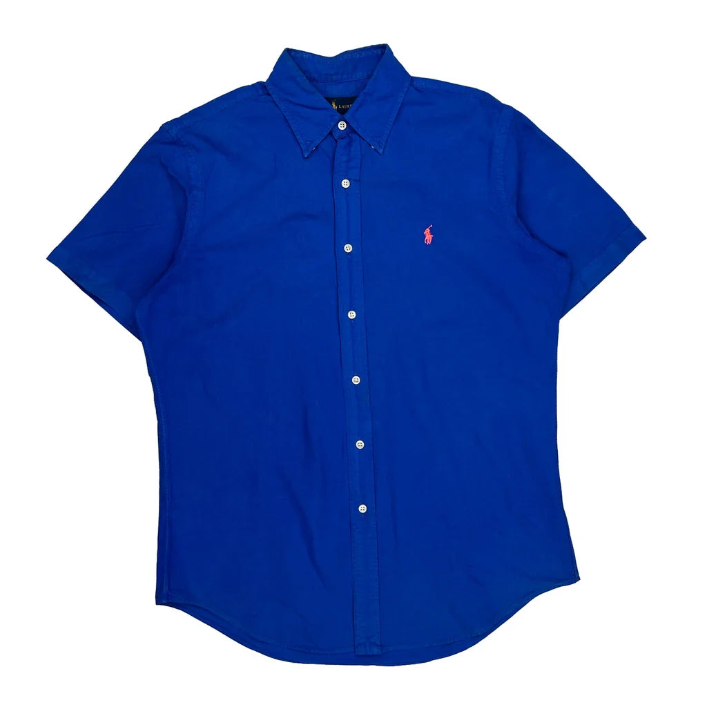 Ralph Lauren Short Sleeve Shirt - Medium Blue Cotton Refurbished - Thrifted (note: this is a term often used to describe second- refurbished available on Cerqular