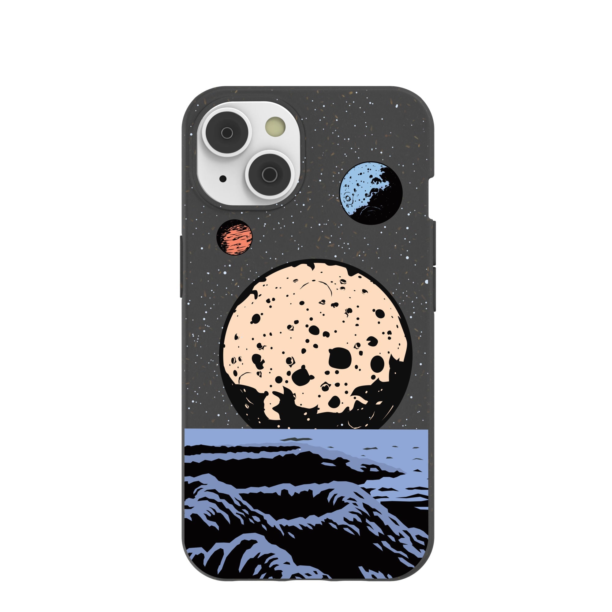 Black Retro Moon iPhone 14/16e Case Refurbished - Pela Case refurbished available on Cerqular