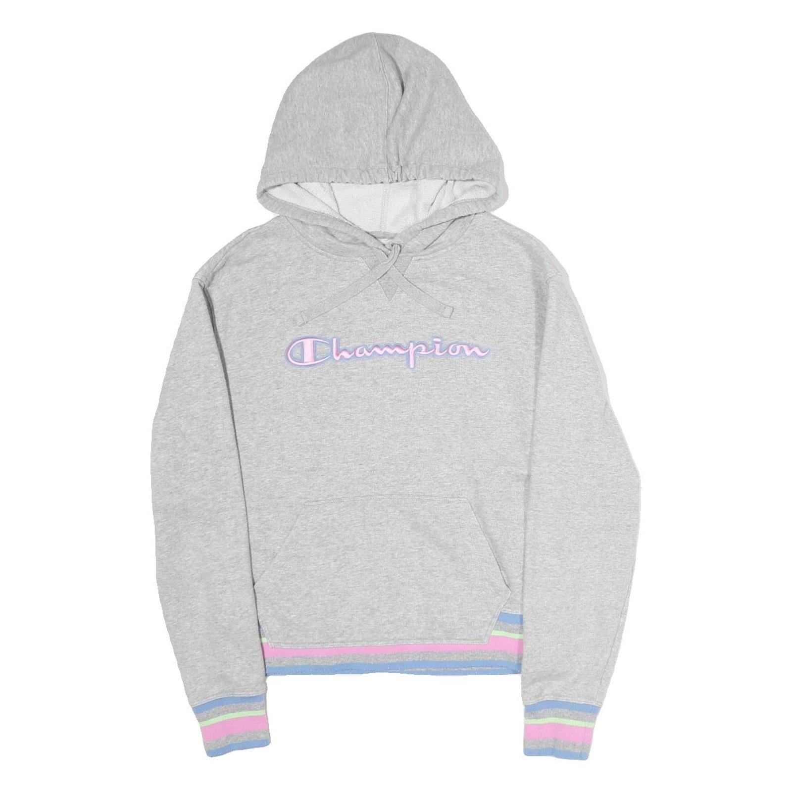 CHAMPION Womens Grey Hoodie S Cotton Blend Pullover Striped Cuffs Refurbished - N/A refurbished available on Cerqular