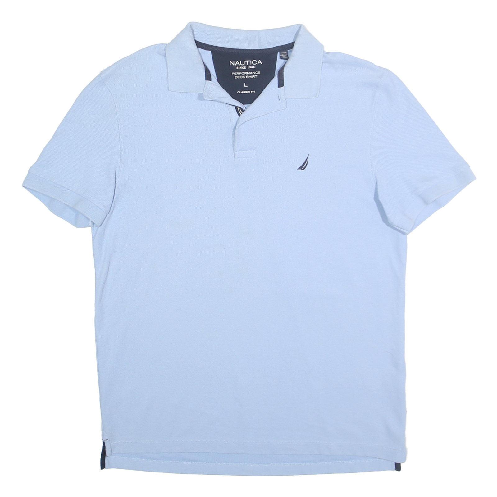 NAUTICA Mens Blue Cotton Blend Short Sleeve Plain L Classic Fit Polo Shirt Refurbished - N/A refurbished available on Cerqular