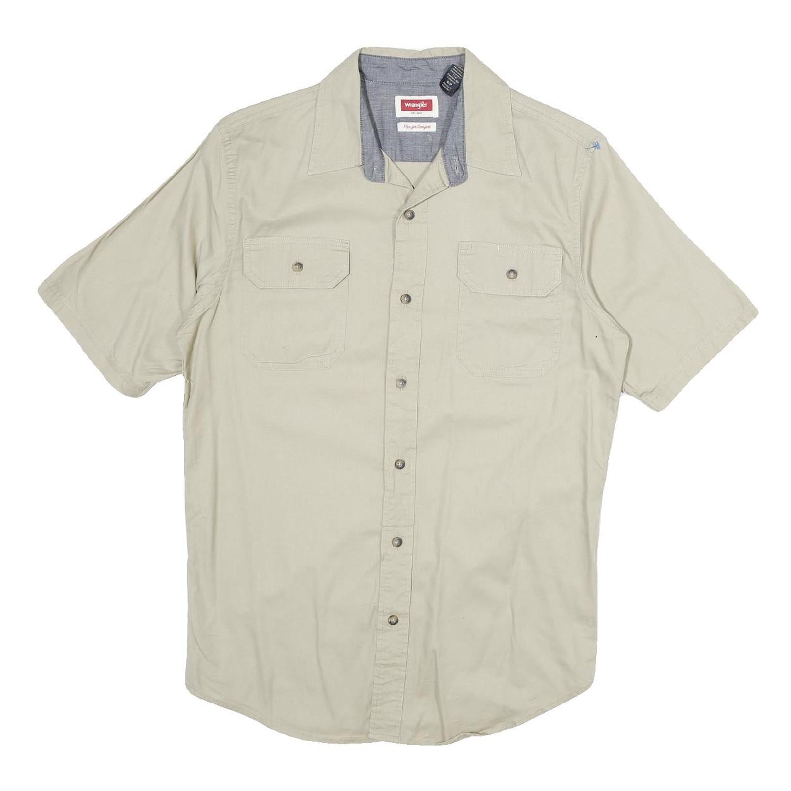 WRANGLER Mens Beige Short Sleeve Cotton Shirt S Casual Two Pocket Button Front Refurbished - N/A refurbished available on Cerqular