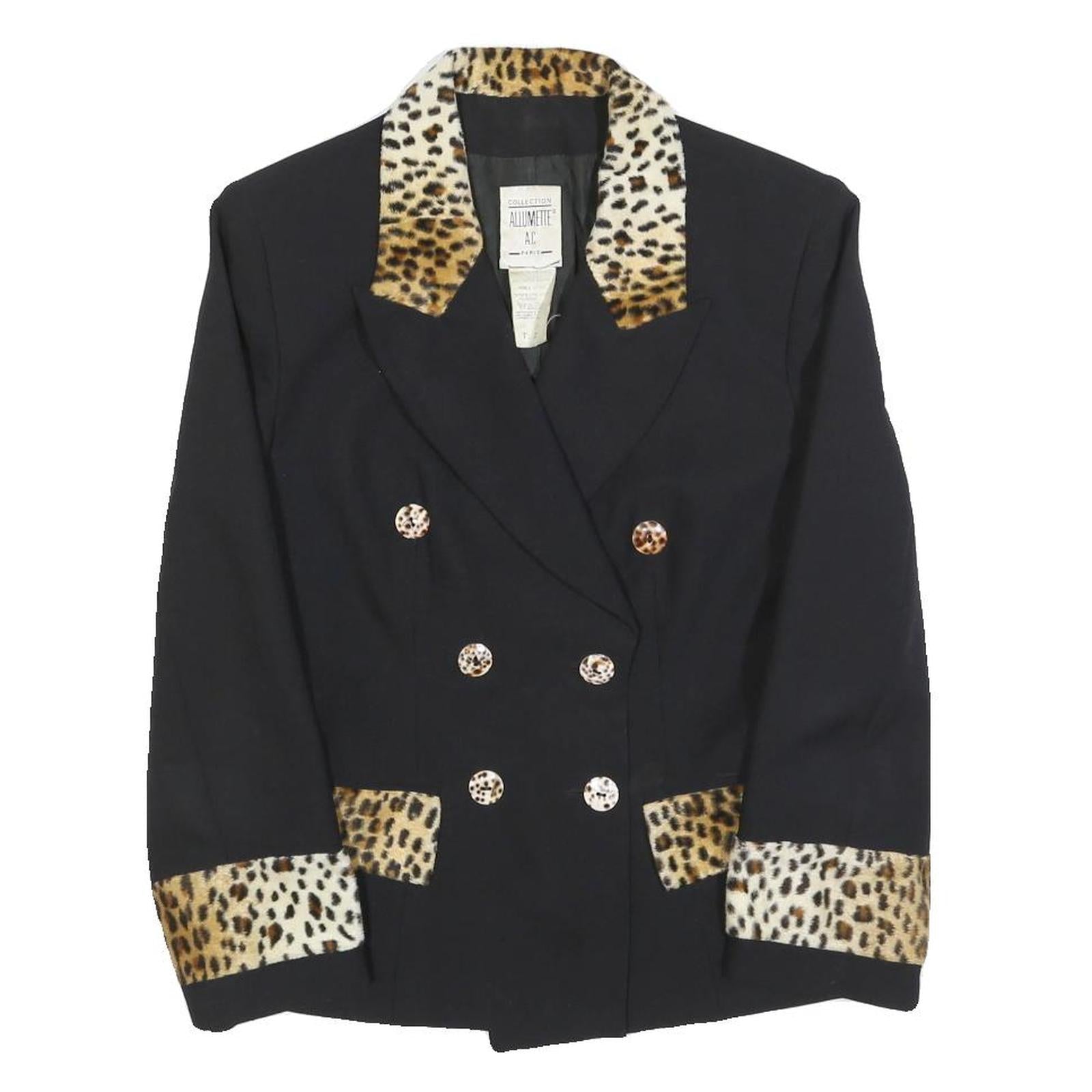 ALLUMETTE Womens Black Leopard Animal Print Button Jacket S Polyester Blend Refurbished - N/A refurbished available on Cerqular