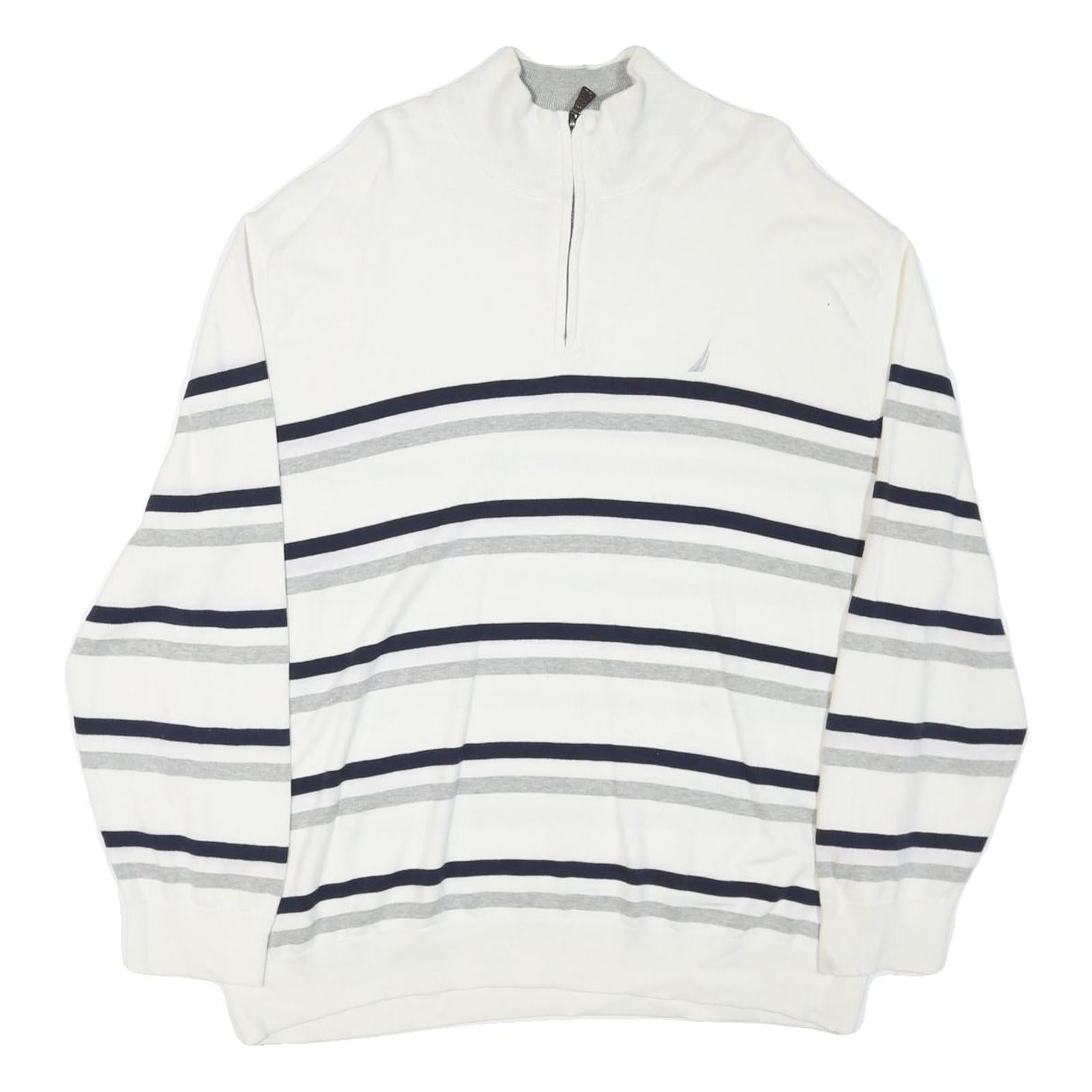 NAUTICA Mens White & Grey Striped Pattern Pullover Crew Neck Basic Knit XL Refurbished - N/A refurbished available on Cerqular