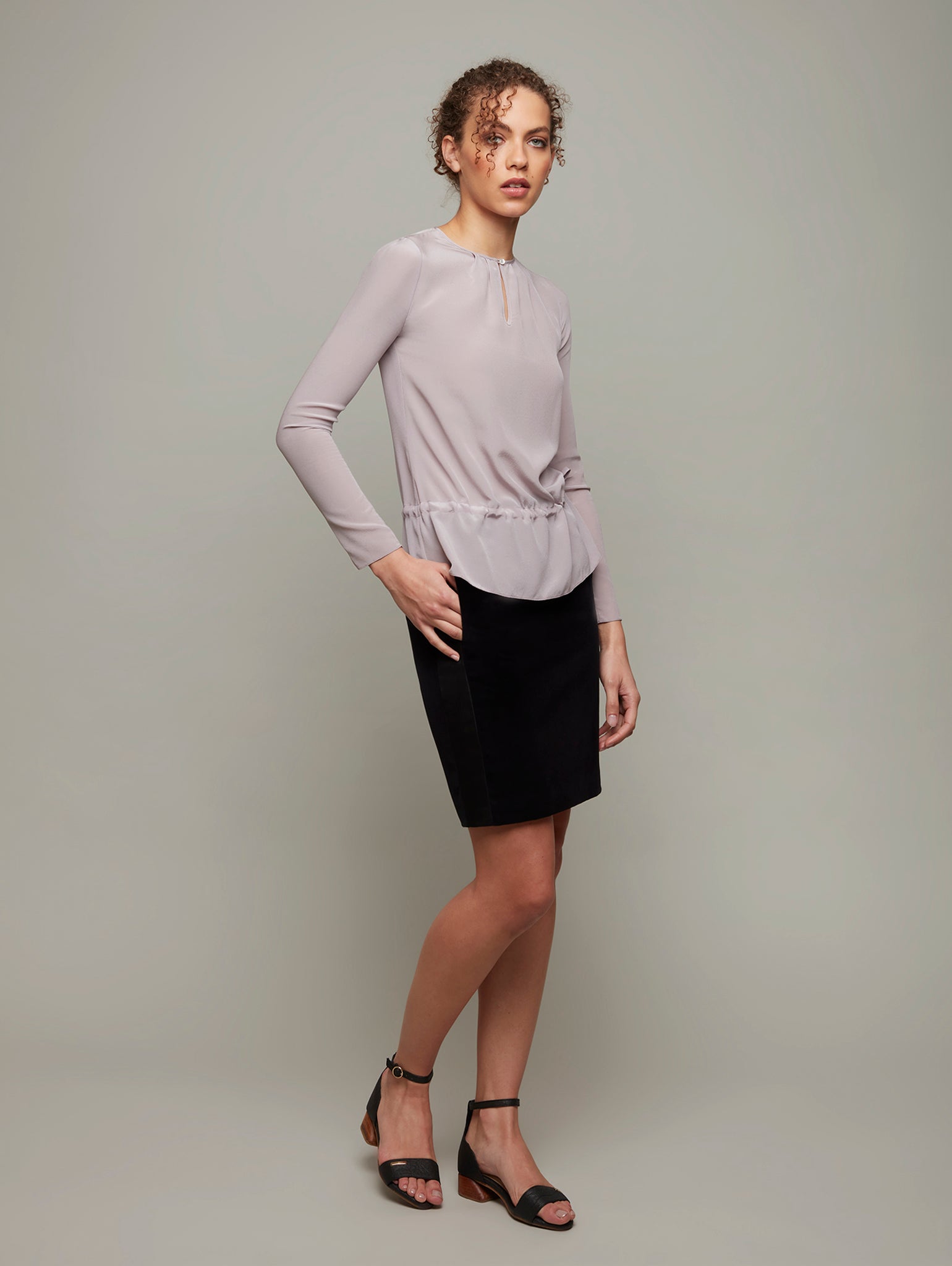 WISP | Pleated-Neck Silk Blouse | Colour: TARO | Size: XL Refurbished - N/A refurbished available on Cerqular