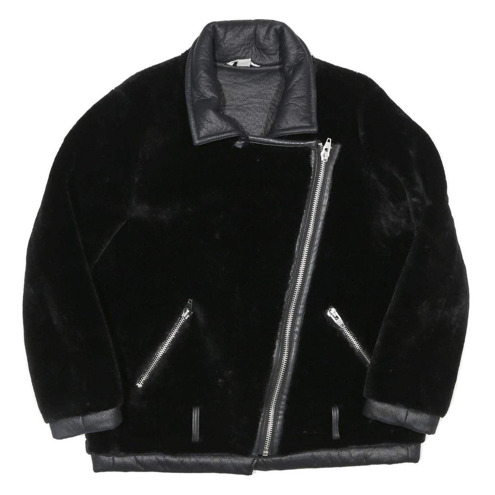 Womens Black Faux Fur Biker Jacket UK 10 Polyester Zip Plain Stylish Warm Refurbished - N/A refurbished available on Cerqular