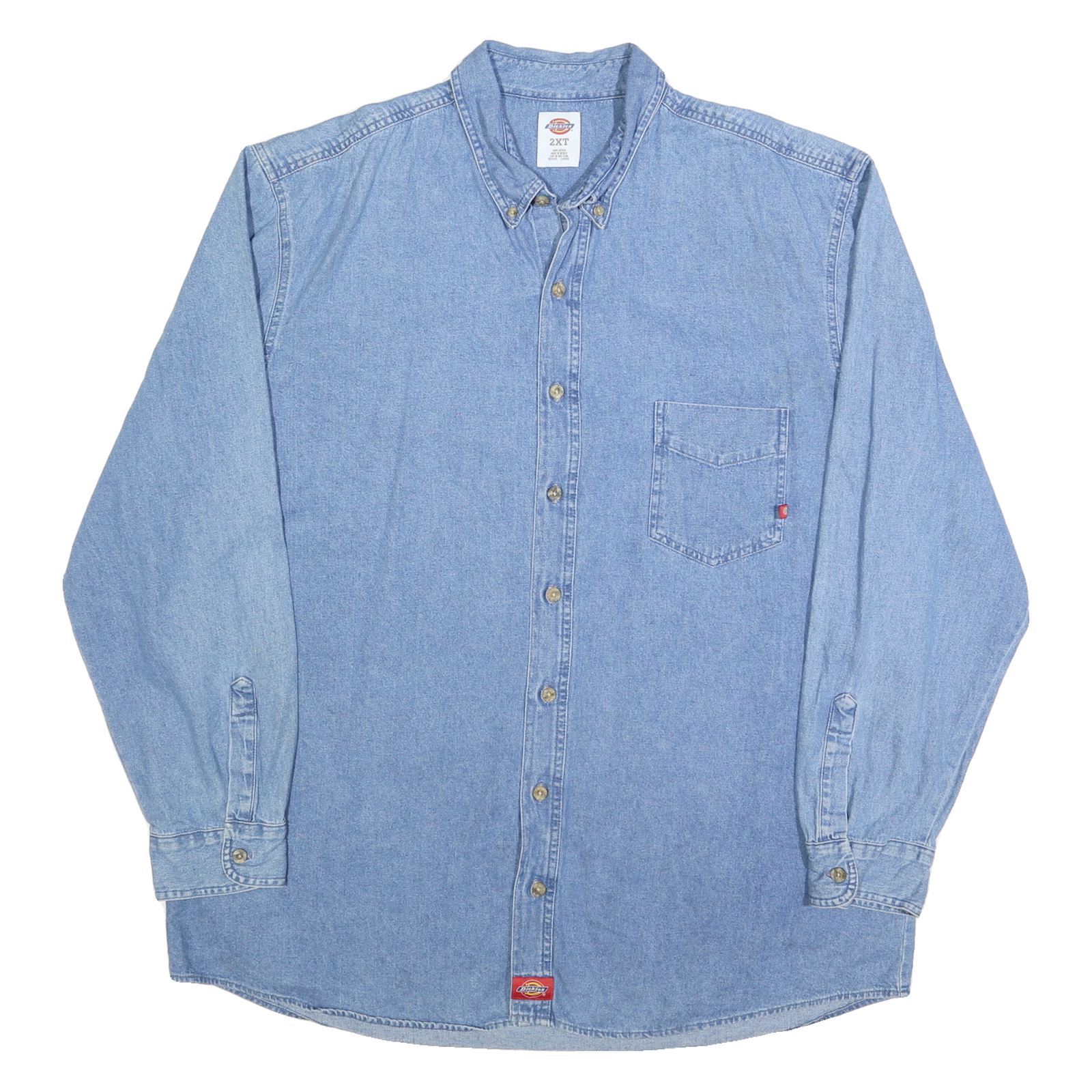 DICKIES Mens Blue Denim Button Down Shirt 2XL Cotton Blend Workwear Casual Refurbished - N/A refurbished available on Cerqular