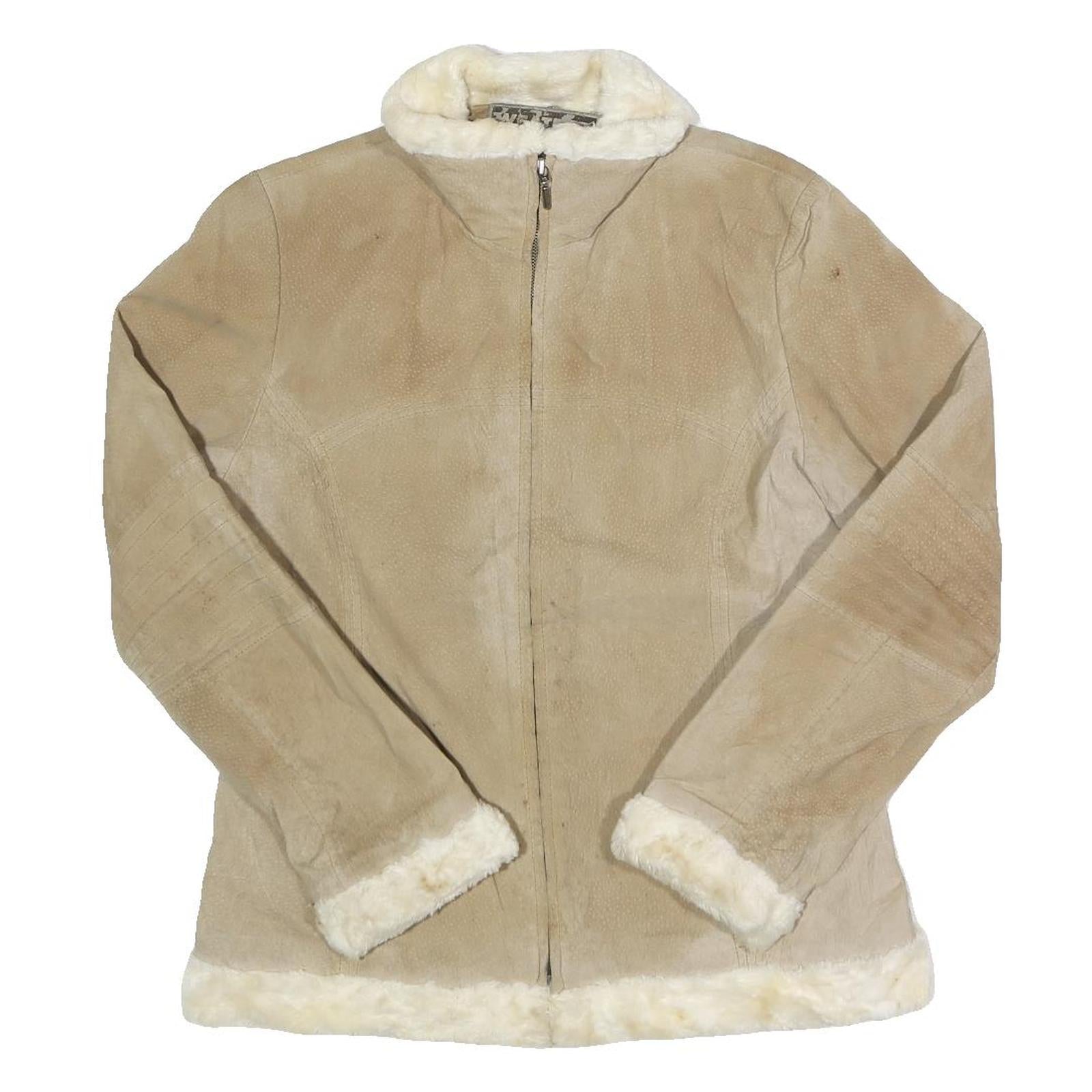 WEATHER TAMER Womens Beige Leather Jacket S Suede Plain Zip Warm Casual Refurbished - N/A refurbished available on Cerqular