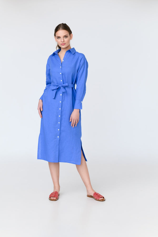 Luna - dropped sleeve linen midi shirt dress | Size: M | Color: Medium Blue Refurbished - N/A (I could not find a well-known brand with this name refurbished available on Cerqular