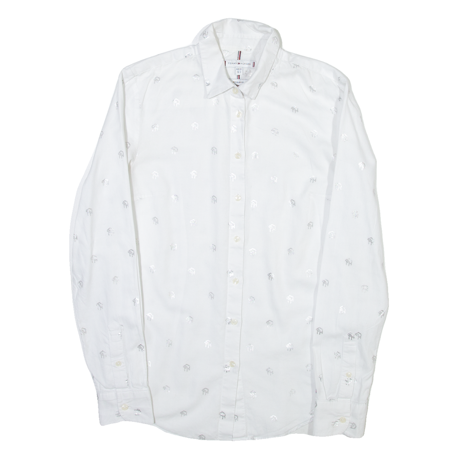 TOMMY HILFIGER Womens Shirt White Crazy Pattern Long Sleeve UK 4 Refurbished - N/A refurbished available on Cerqular