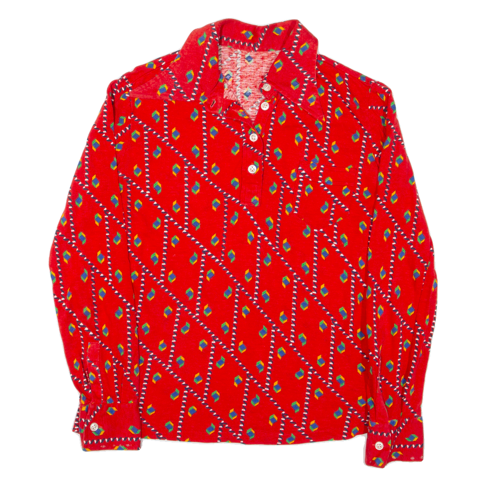 Womens Polo Shirt Red Crazy Pattern Long Sleeve S Refurbished - N/A refurbished available on Cerqular