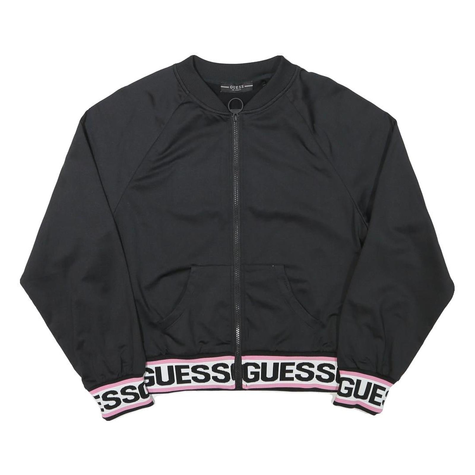 GUESS Womens Black Jacket M Polyester Blend Zip Plain Logo Banded Sleeve Refurbished - N/A refurbished available on Cerqular