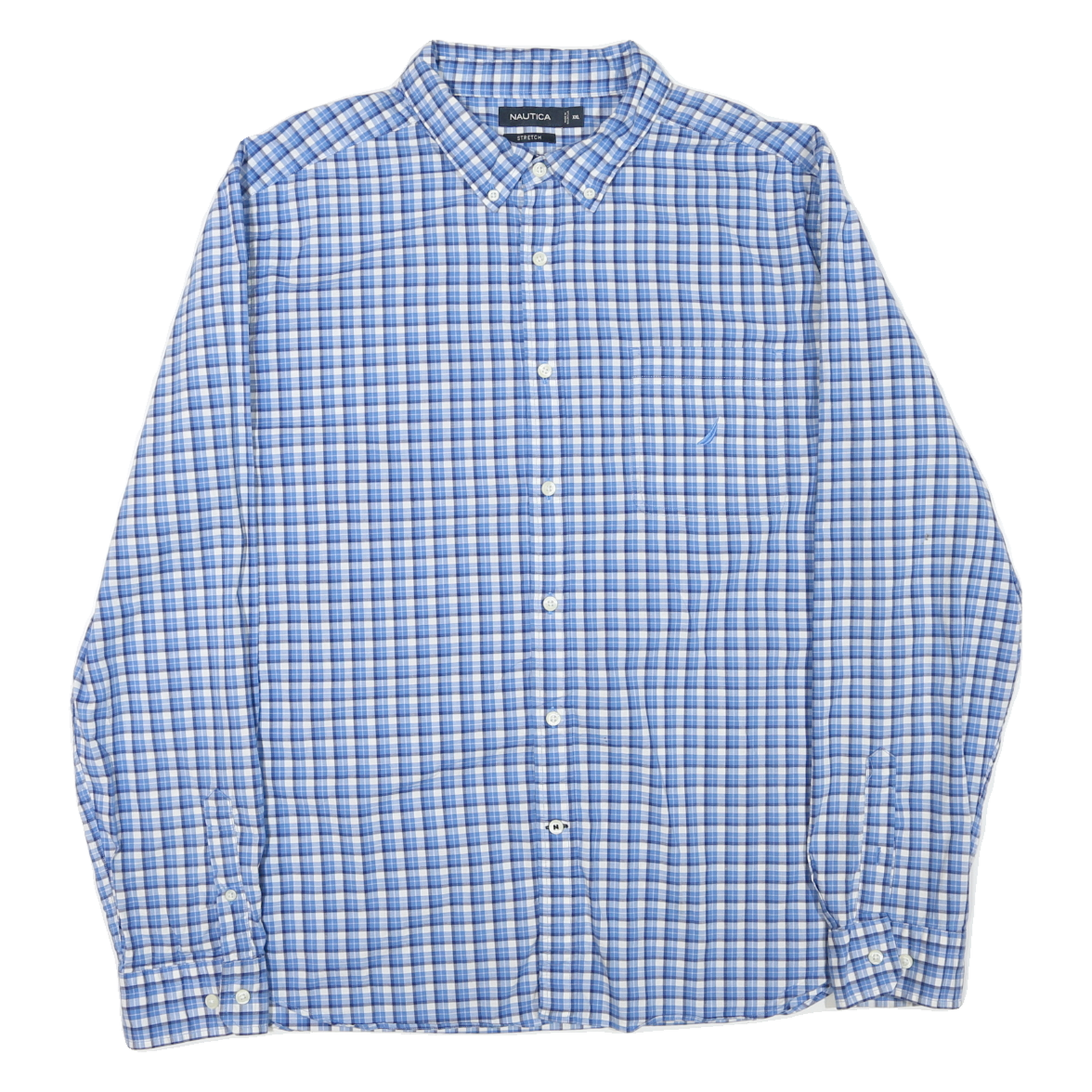 NAUTICA Mens Blue & White Checked Shirt 2XL Cotton Blend Long Sleeve Button Refurbished - N/A refurbished available on Cerqular