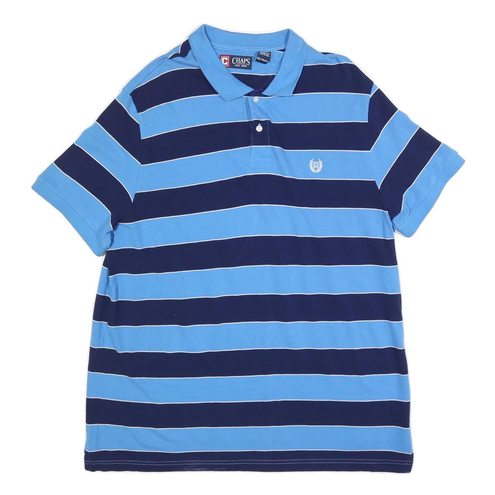 CHAPS Mens Blue & Navy Short Sleeve Striped 2XL Cotton Blend Polo Shirt Refurbished - N/A refurbished available on Cerqular