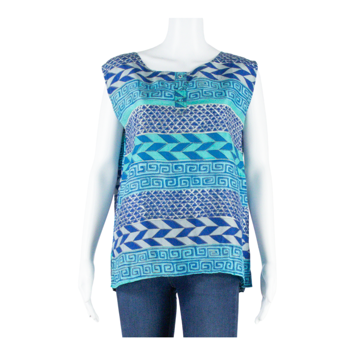 Womens Vests Blouse Blue Sleeveless Faux Silk Geometric 2XL Refurbished - N/A refurbished available on Cerqular