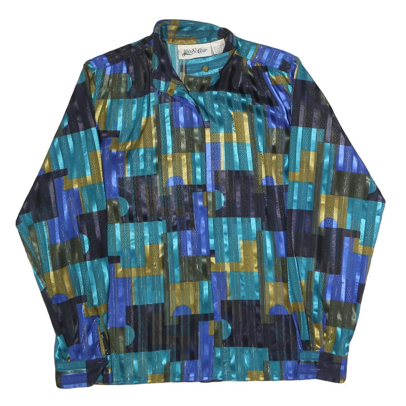 YVES ST CLAIR Womens Blue Green & Gold Printed Shirt Long Sleeve Collar UK 10 Refurbished - N/A refurbished available on Cerqular