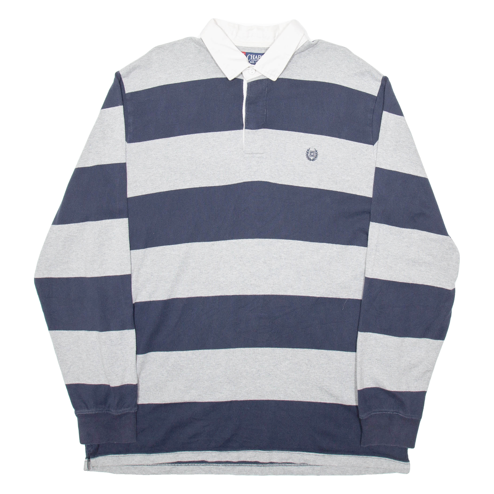 CHAPS Mens Polo Shirt Grey Striped Long Sleeve L Refurbished - N/A refurbished available on Cerqular