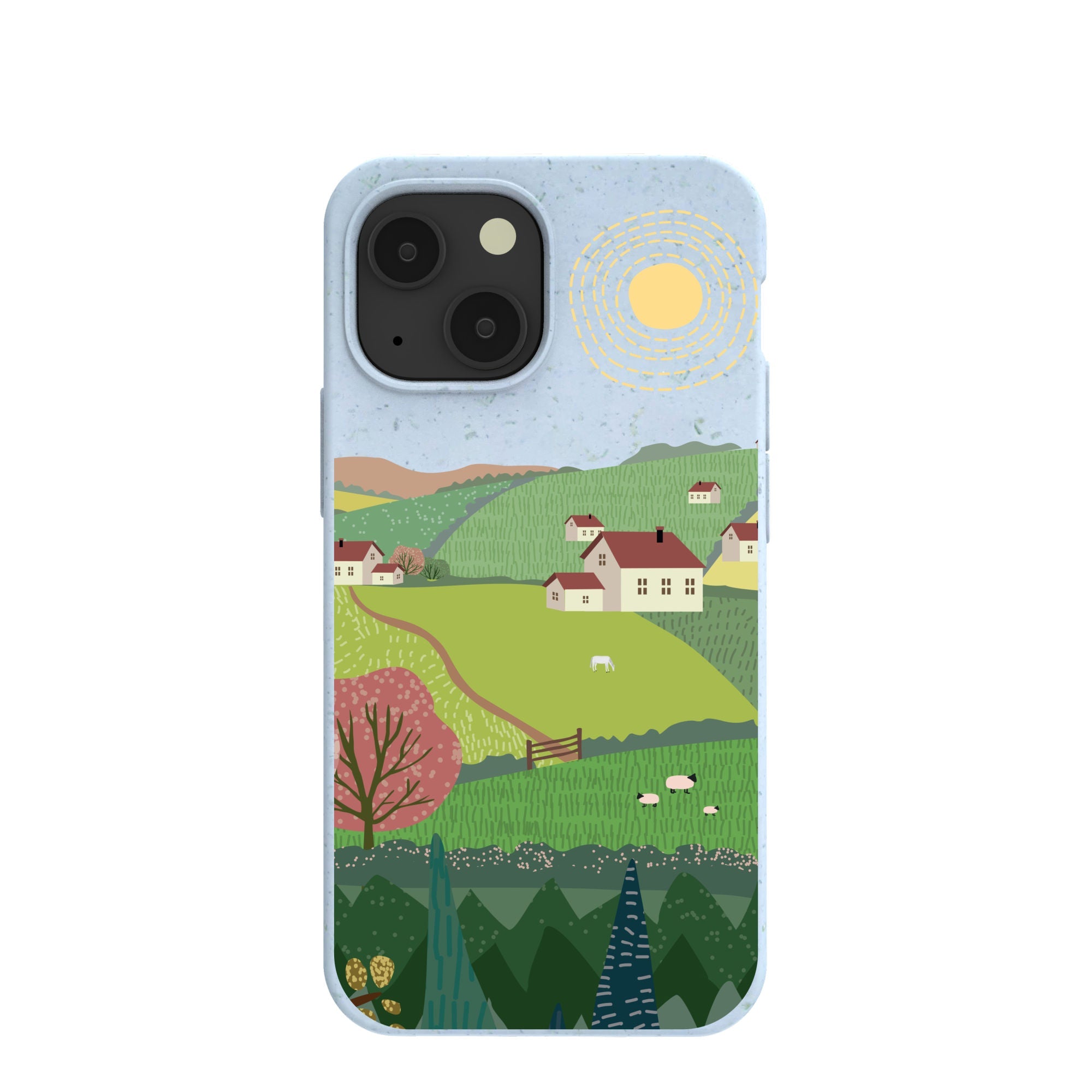 Powder Blue Sunny Countryside iPhone 13 Mini Case Refurbished - Pela Case refurbished available on Cerqular