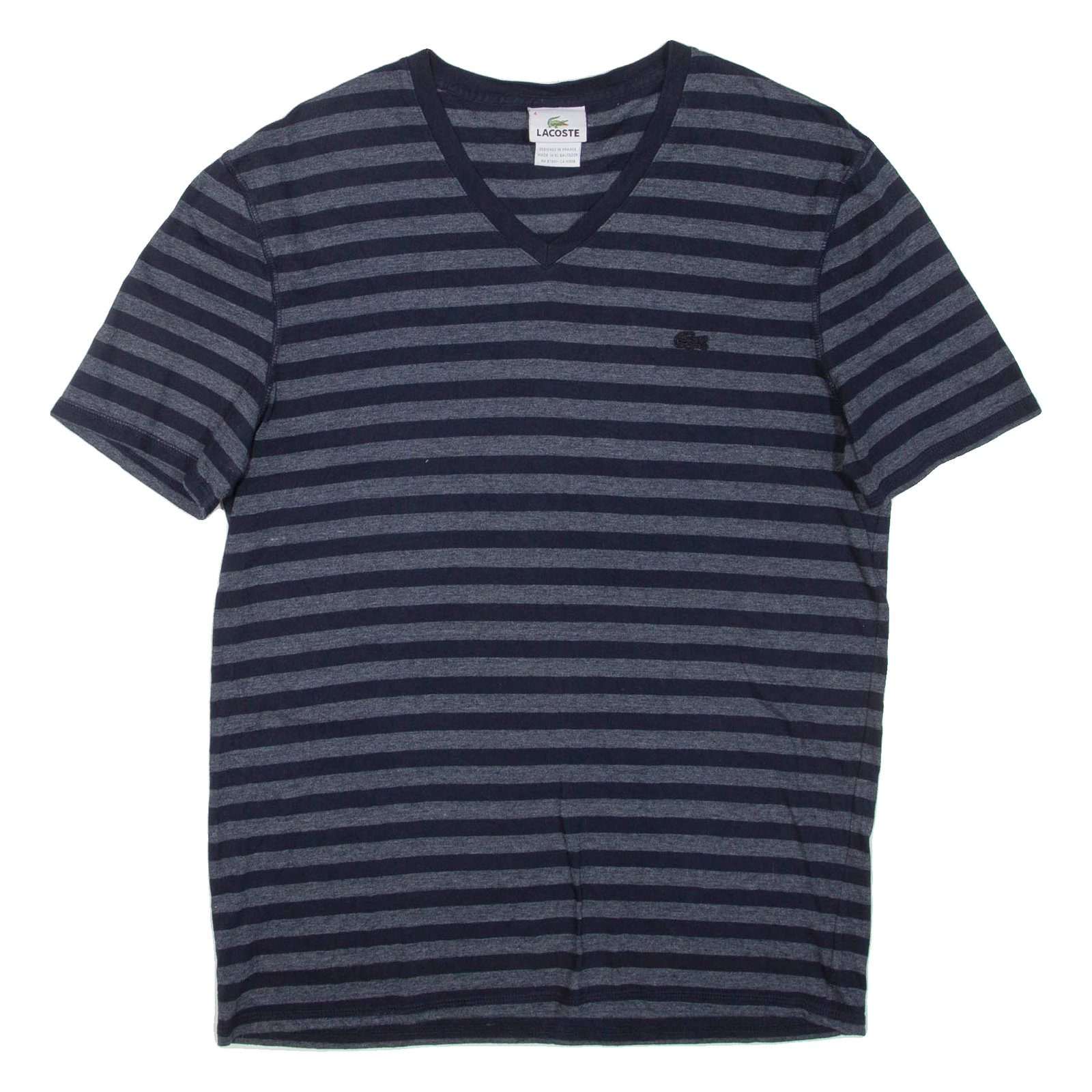LACOSTE Striped Womens T-Shirt Grey V-Neck M Refurbished - N/A refurbished available on Cerqular