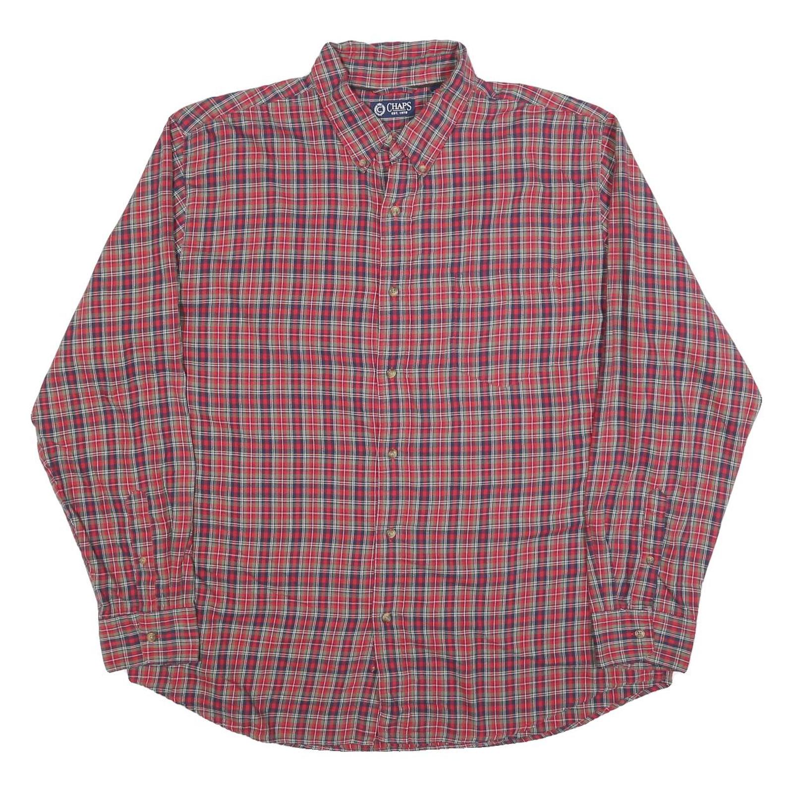 CHAPS Mens Red Plaid Shirt XL Button Down Cotton Blend Classic Fit Casual Refurbished - N/A refurbished available on Cerqular