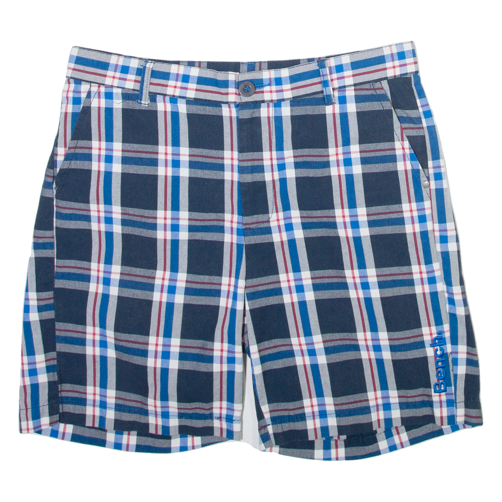 BENCH Mens Casual Shorts Blue Check M W34 Refurbished - N/A refurbished available on Cerqular