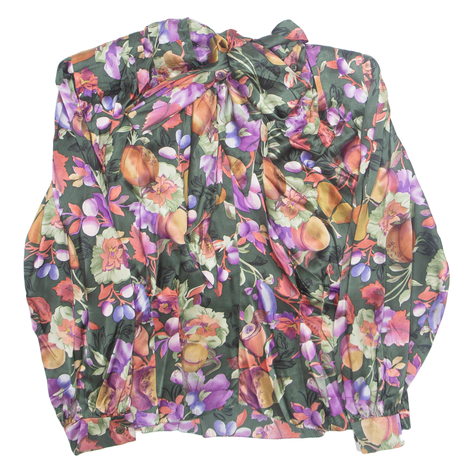 Womens Printed Blouse Green Collared Long Sleeve Floral M Refurbished - N/A refurbished available on Cerqular