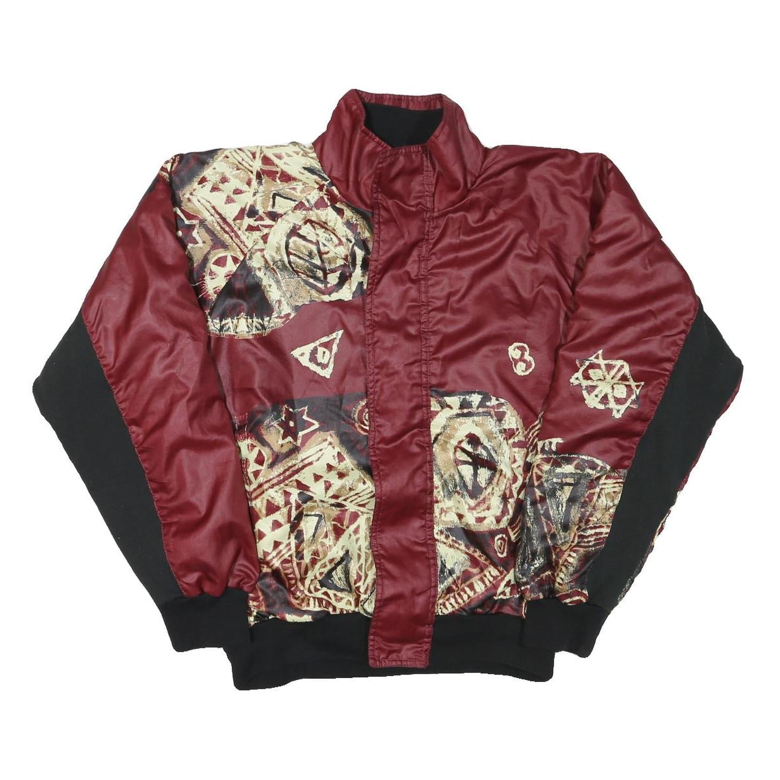 Mens Burgundy & Black Abstract Pattern Zip Jacket L Polyester Blend Casual Cool Refurbished - N/A refurbished available on Cerqular