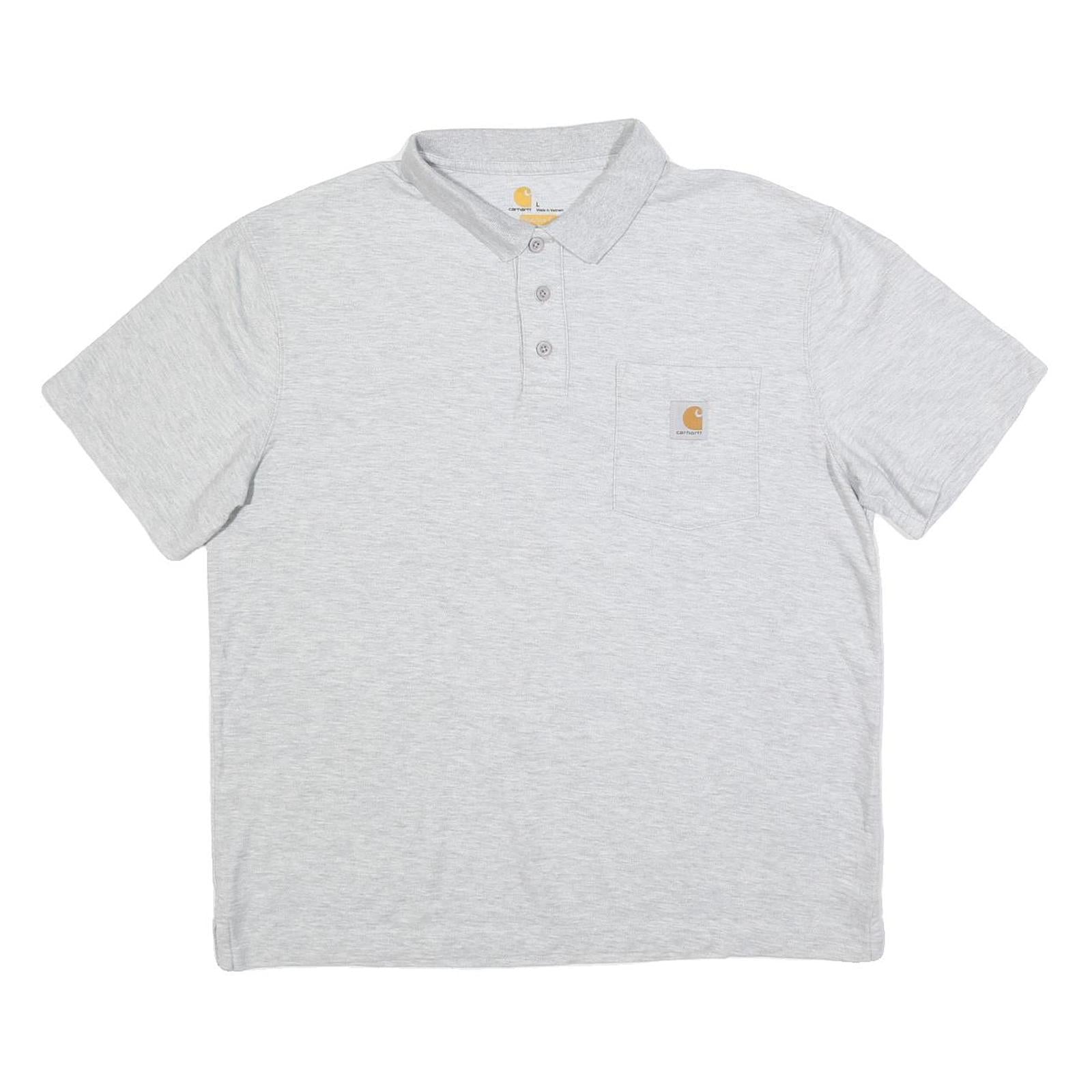 CARHARTT Mens Light Grey Polo Shirt L Pocket Logo Cotton Blend Short Sleeve Refurbished - N/A refurbished available on Cerqular