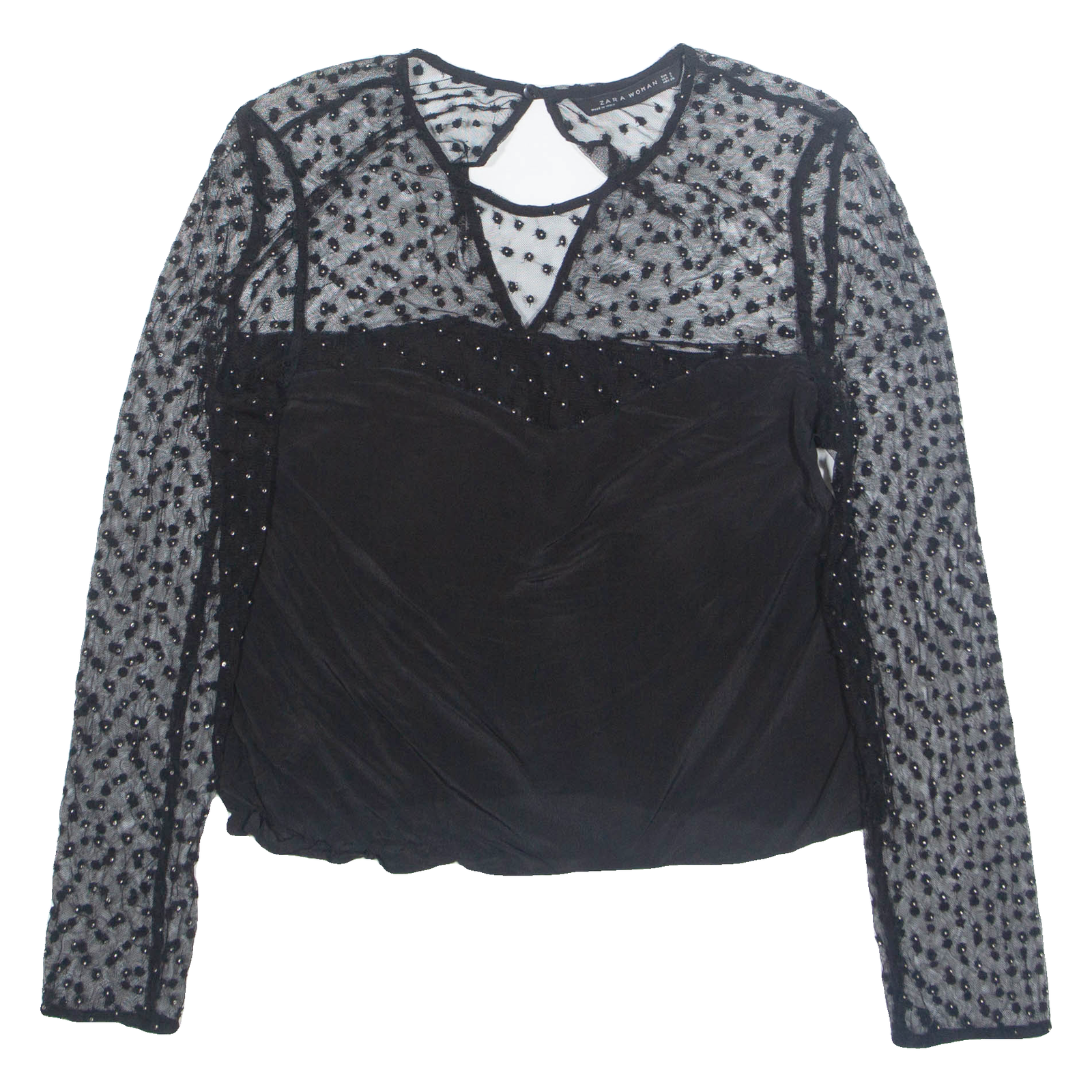 ZARA Semi Sheer Womens Top Black Long Sleeve S Refurbished - N/A refurbished available on Cerqular