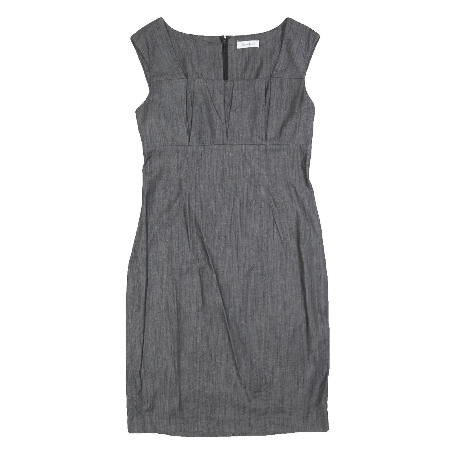 CALVIN KLEIN Womens Grey Fit & Flare Cotton Blend Dress M Elegant Workwear Refurbished - N/A refurbished available on Cerqular
