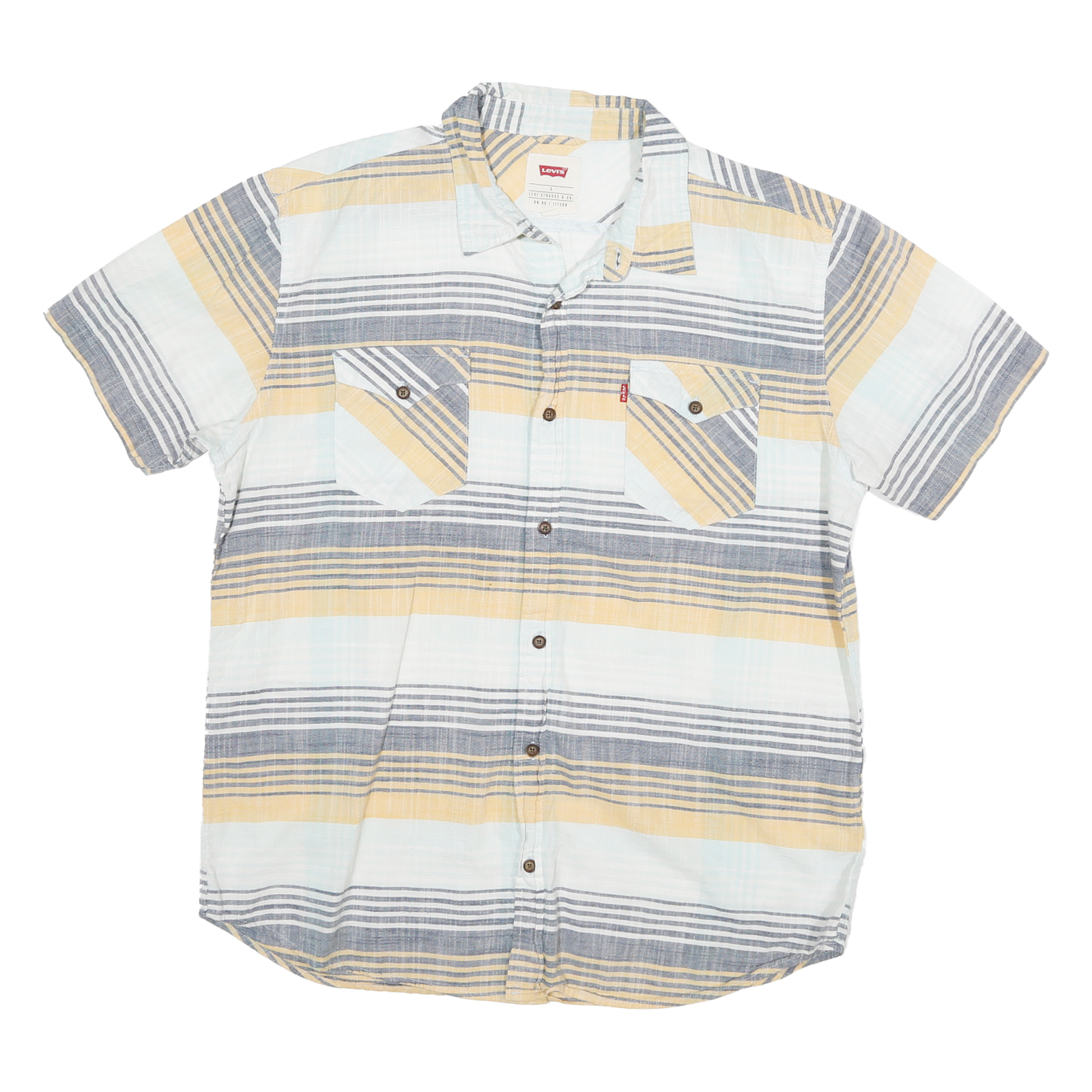 LEVI'S Mens Blue & Beige Striped Casual Shirt L Cotton Blend Summer Style Refurbished - N/A refurbished available on Cerqular