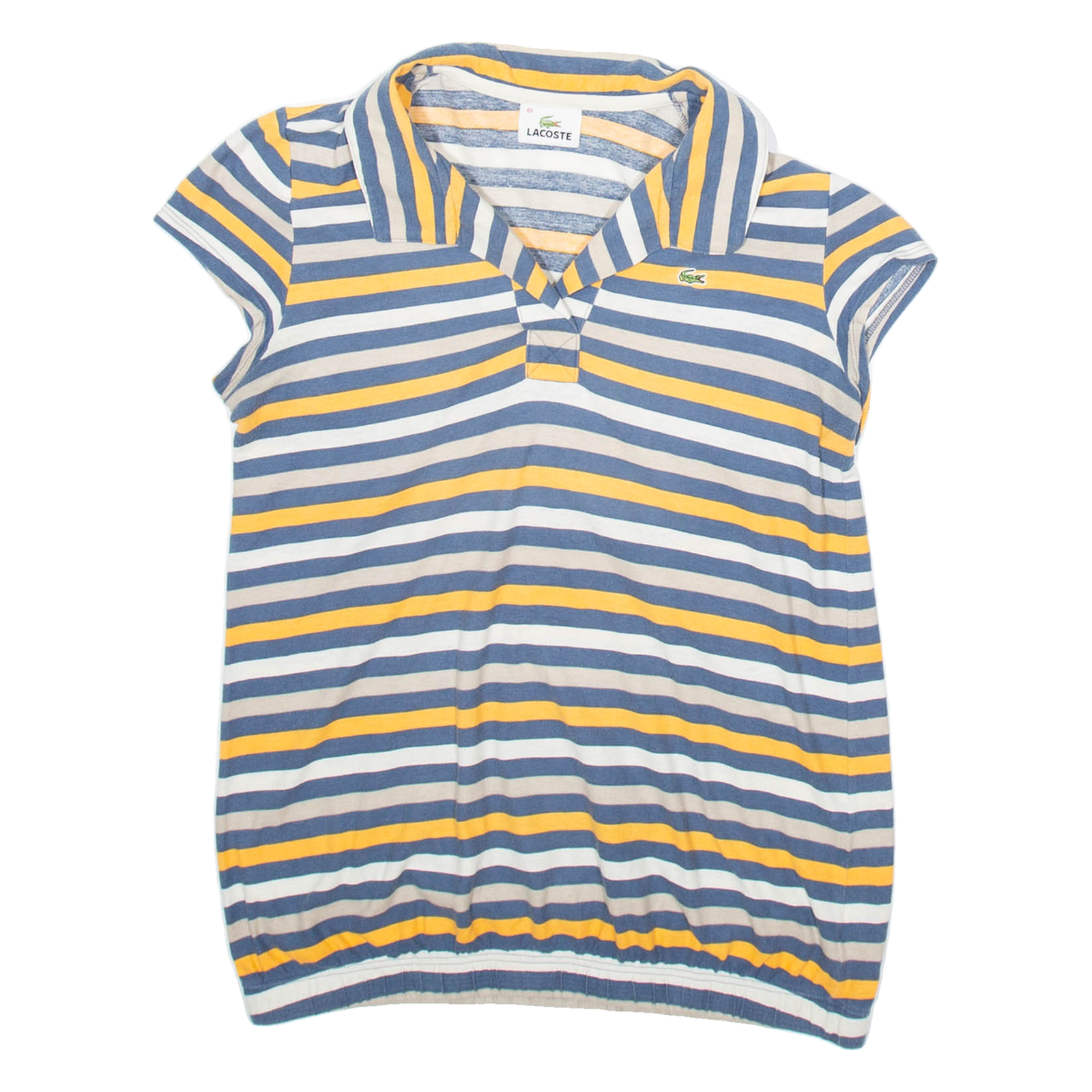 LACOSTE Womens Printed Blouse Blue Collared Striped M Refurbished - N/A refurbished available on Cerqular