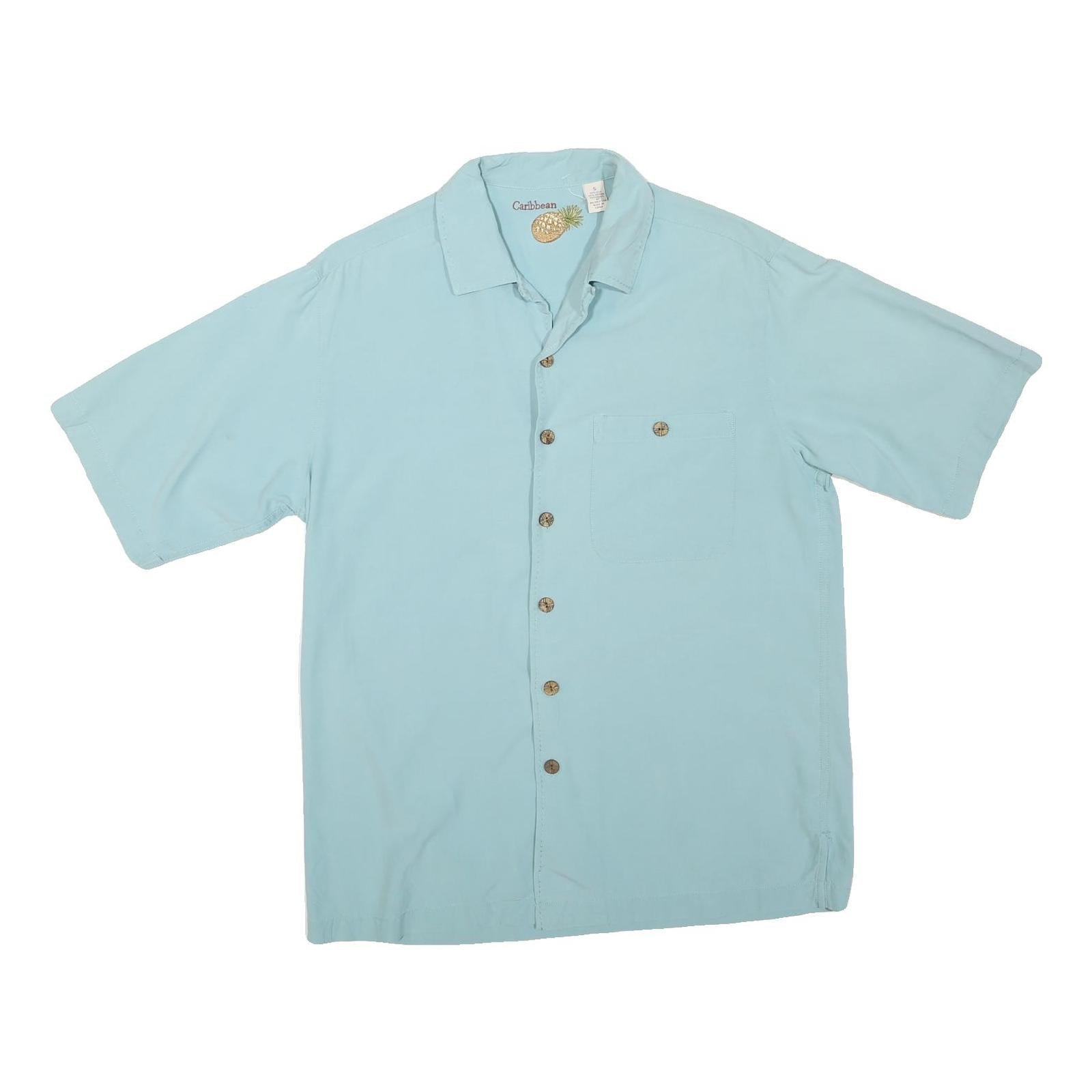 CARIBBEAN Mens Blue Silk Shirt S Lightweight Casual Summer Button Front Refurbished - N/A refurbished available on Cerqular