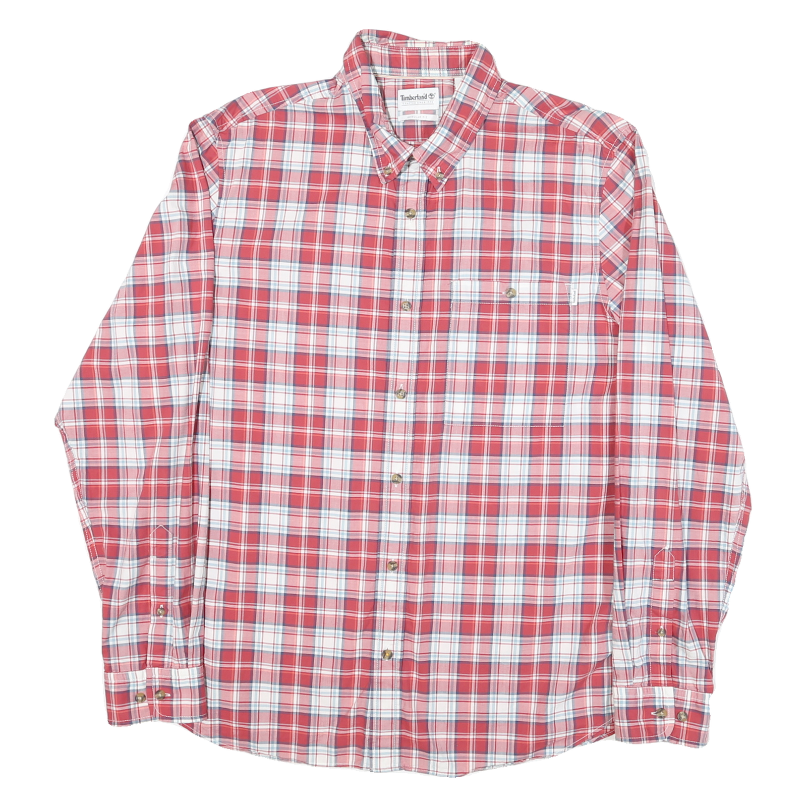 TIMBERLAND Mens Red & White Plaid Cotton Blend Shirt XL Button-Down Long Sleeve Refurbished - N/A refurbished available on Cerqular