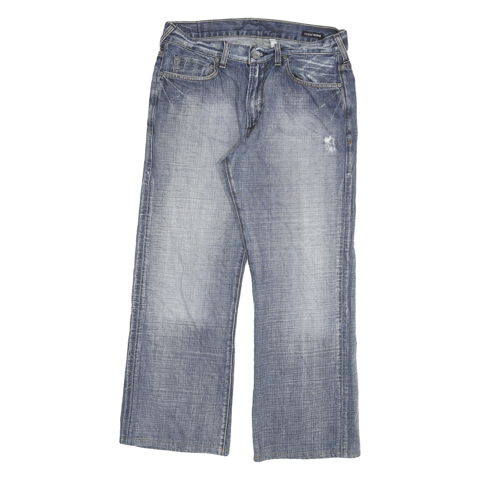 GUESS Mens Blue Regular Fit Straight Leg Denim Medium Wash W32 L27 Jeans Classic Refurbished - N/A refurbished available on Cerqular