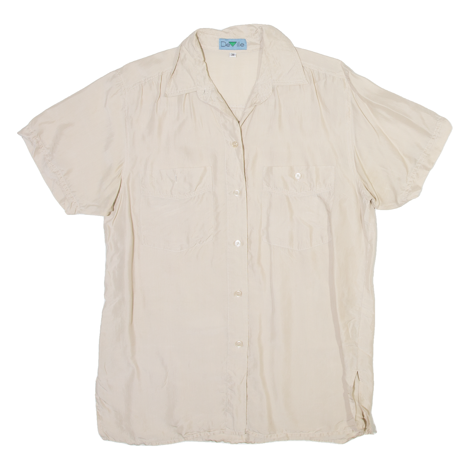 DEVILLE Womens Shirt Beige Collared Silk M Refurbished - N/A refurbished available on Cerqular