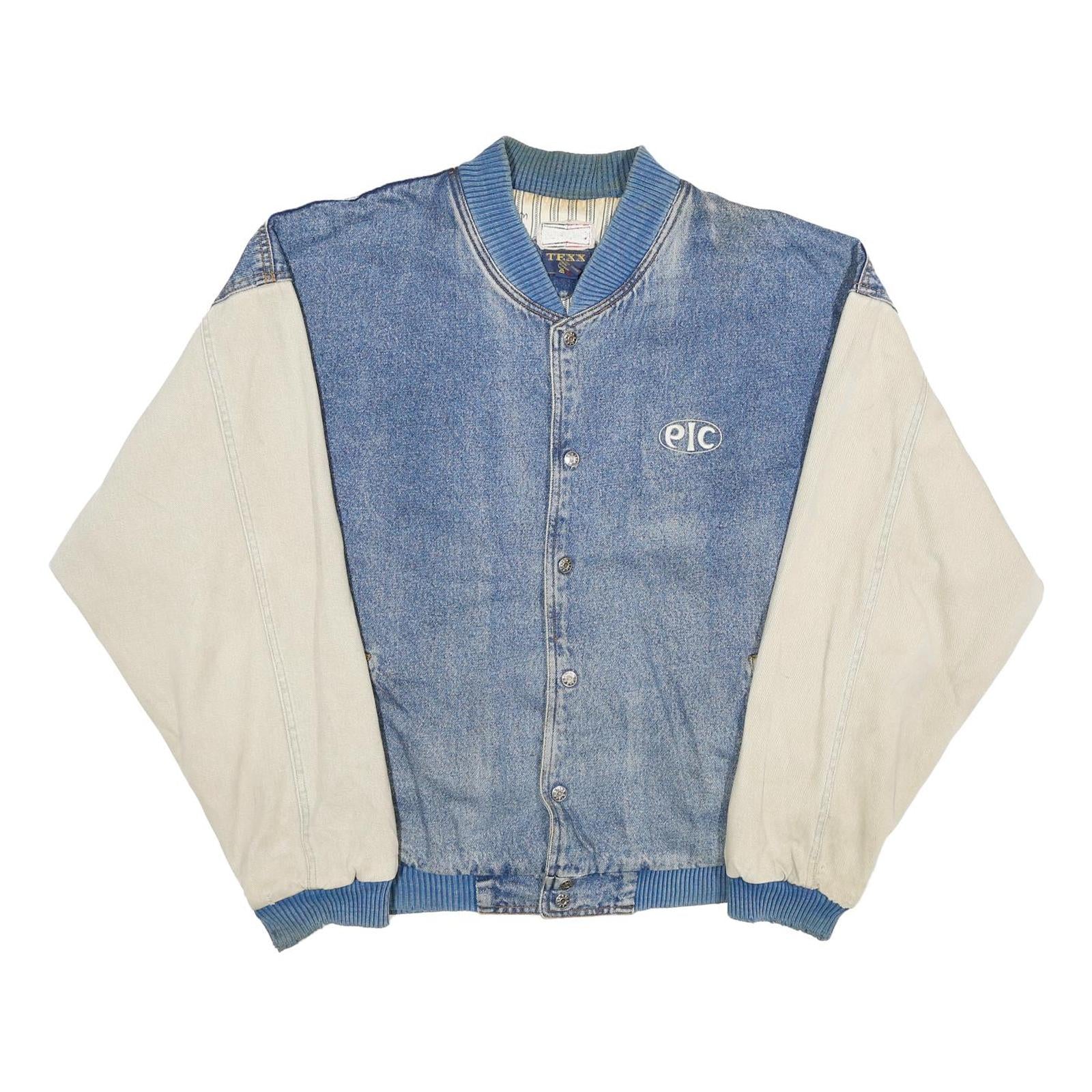 TEXX Mens Blue & Cream Button Cotton Denim Varsity Jacket XL Casual Outerwear Refurbished - N/A refurbished available on Cerqular