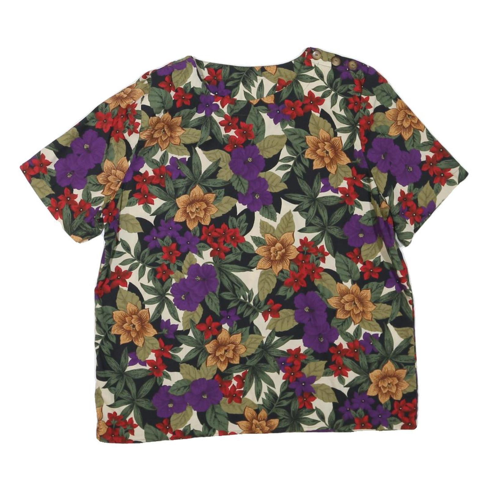 Buy Womens Cream Red Purple Floral Print Cotton Blend Short Sleeve Top L Button Refurbished - $18.19 Womens Cream Red Purple Floral Print Cotton Blend Short Sleeve Top L Button Refurbished - N/A refurbished available on Cerqular