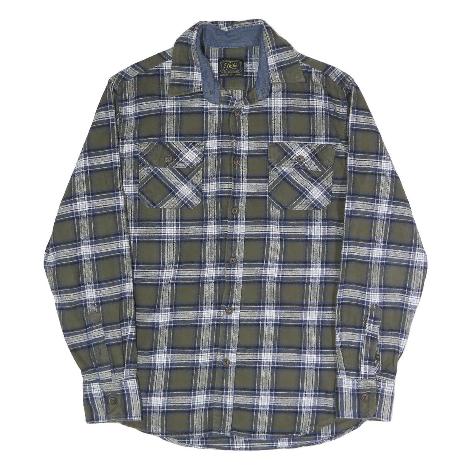 JACHS Mens Green & Blue Check Shirt M Cotton Blend Casual Long Sleeve Button Refurbished - N/A refurbished available on Cerqular