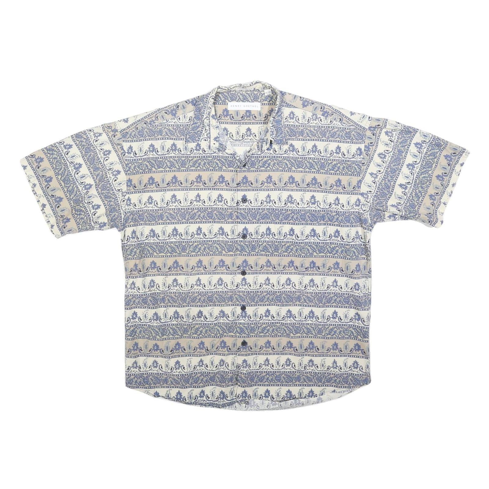 HENRY GRETHEL Mens Cream & Blue Pattern Button Shirt M Lightweight Cotton Refurbished - N/A refurbished available on Cerqular