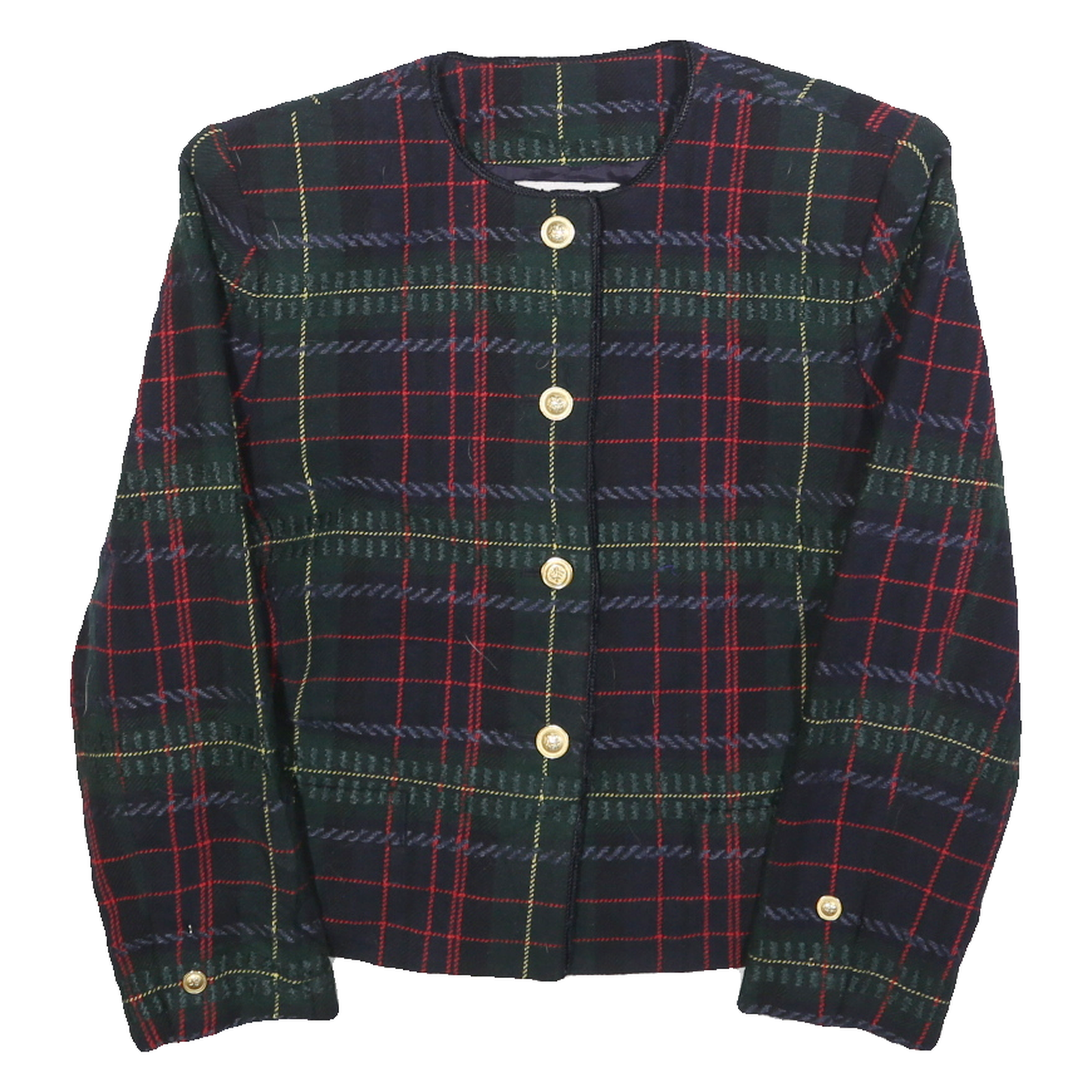 KASPAR Womens Navy & Green Tartan Wool Blend Button Jacket S Woven Classic Refurbished - N/A refurbished available on Cerqular