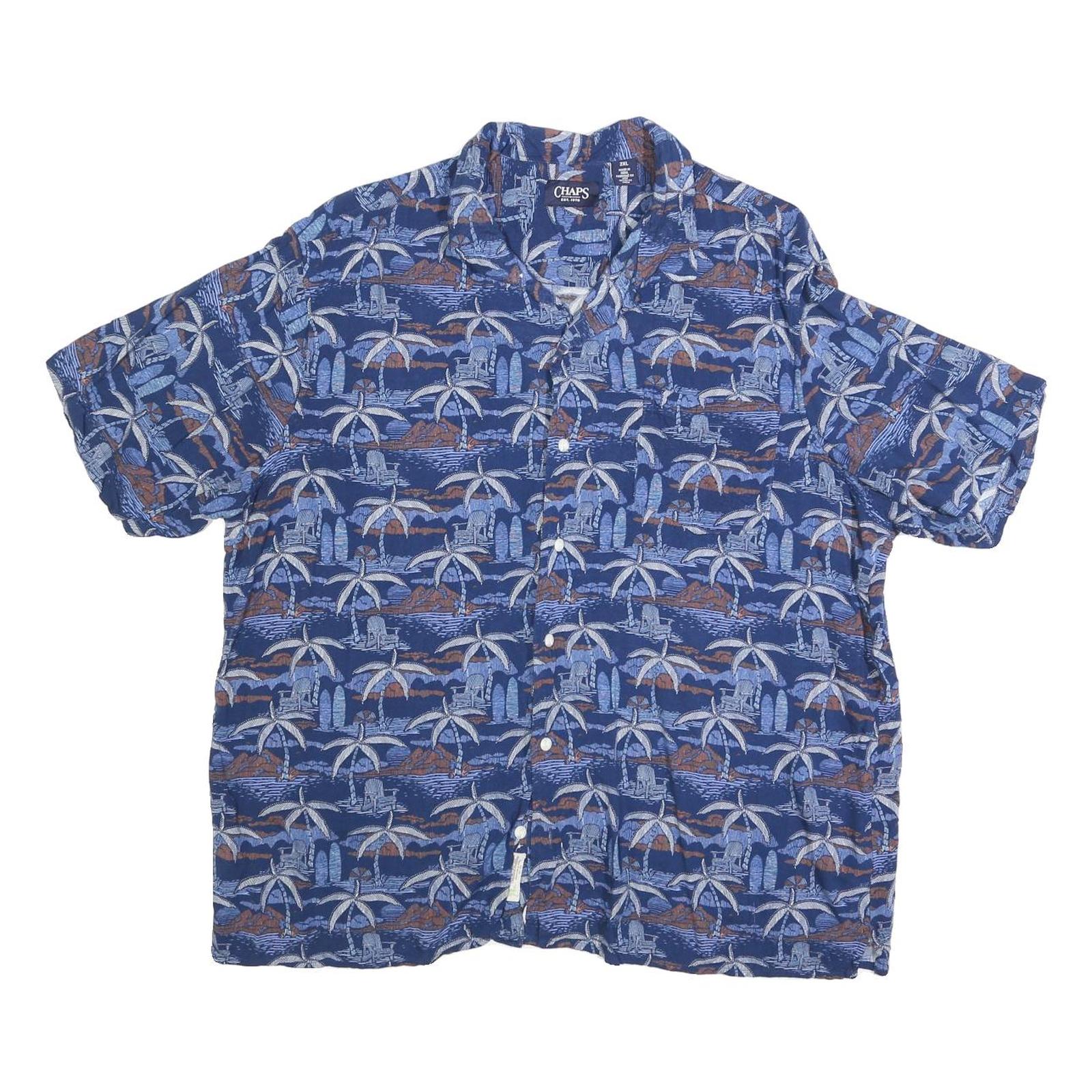 CHAPS Mens Blue Hawaiian Shirt 2XL Cotton Blend Tropical Palm Print Casual Refurbished - N/A refurbished available on Cerqular