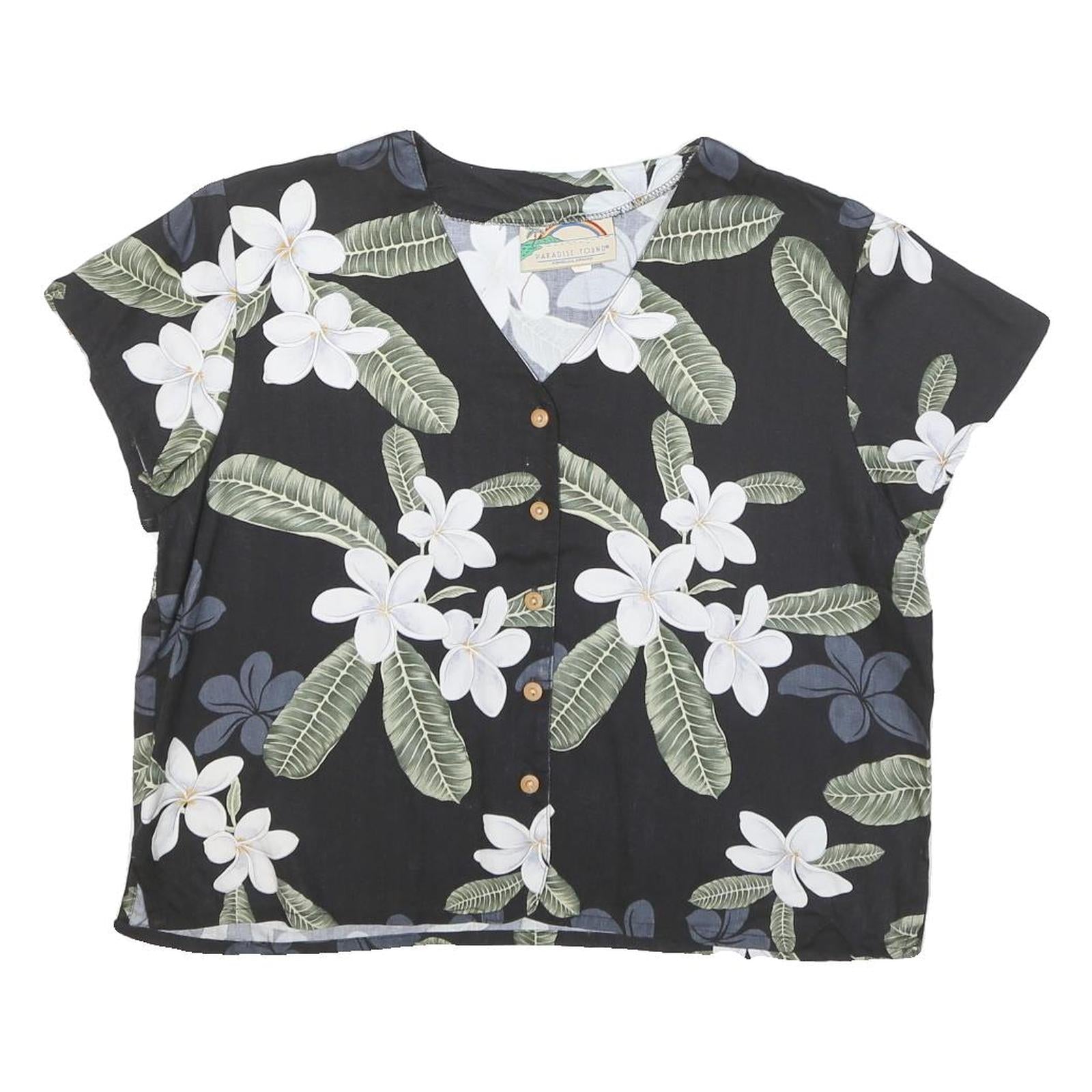PARADISE FOUND Womens Black White Floral Printed Blouse Short Sleeve V-Neck S Refurbished - N/A refurbished available on Cerqular