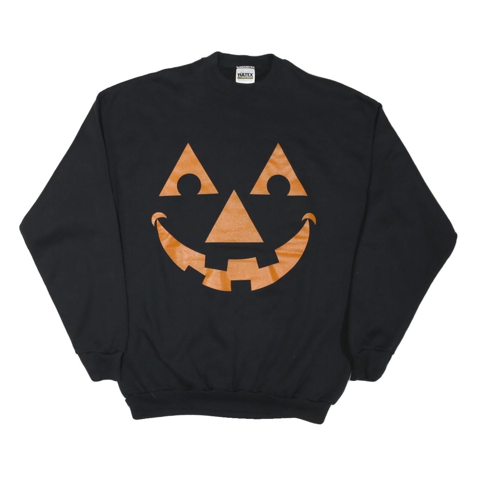 TULTEX Mens Black Orange Smile Face Sweatshirt Crew Neck XL Graphic Print Refurbished - N/A refurbished available on Cerqular